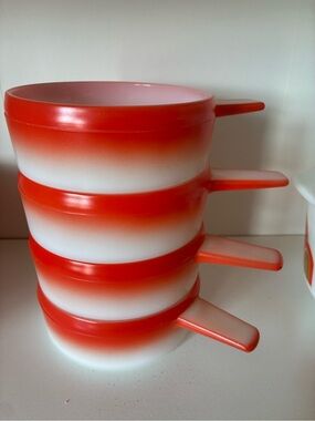 Orange and White Stackable Saucepan-Style Bowls with Handles